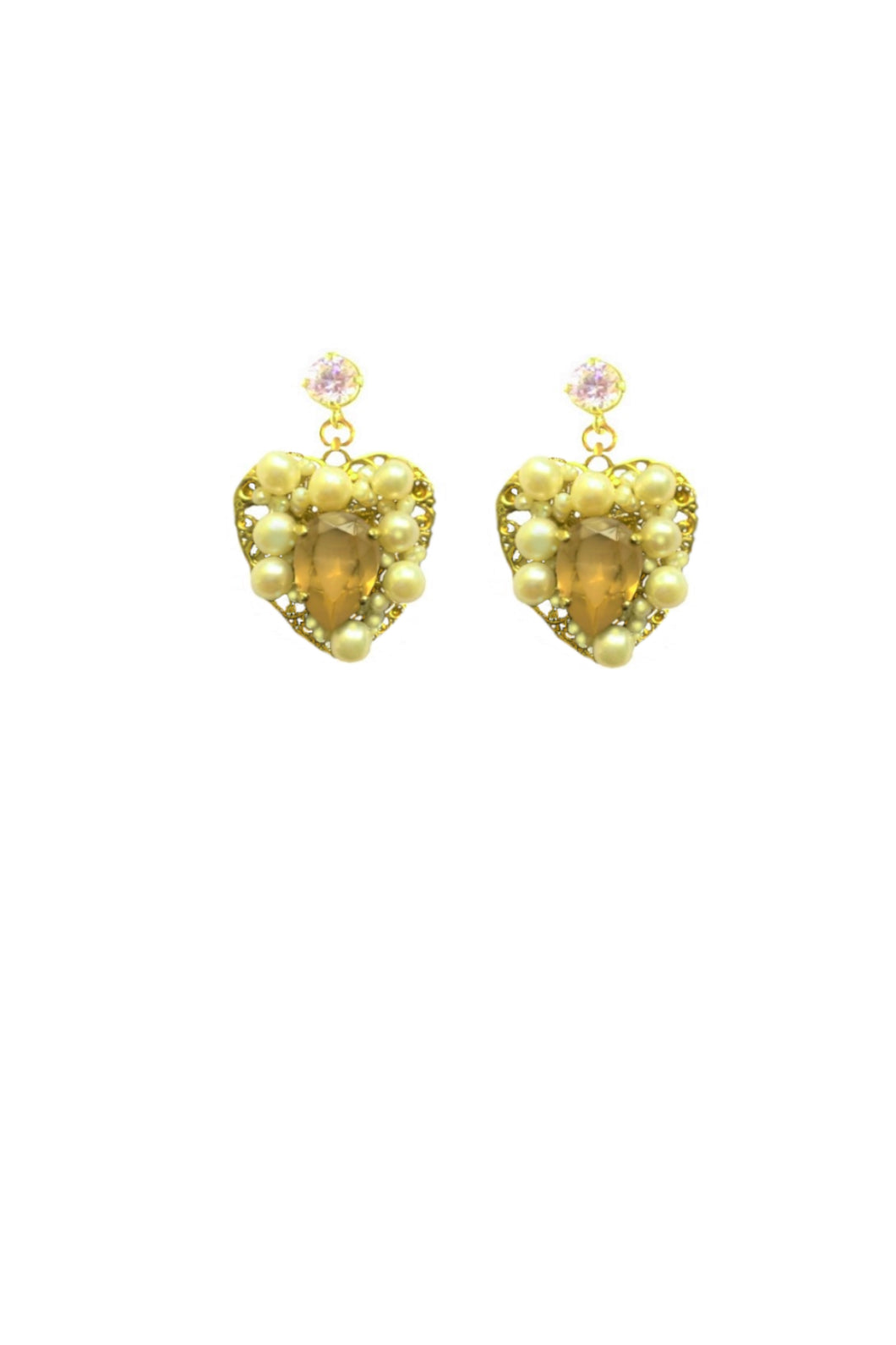 Gold Champagne Swarovski Crystals and Pearls Earrings