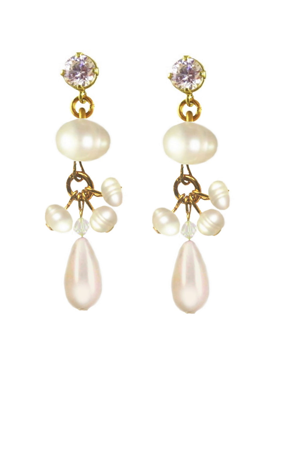 Pearls and  Crystals Iva earrings in Gold and Silver