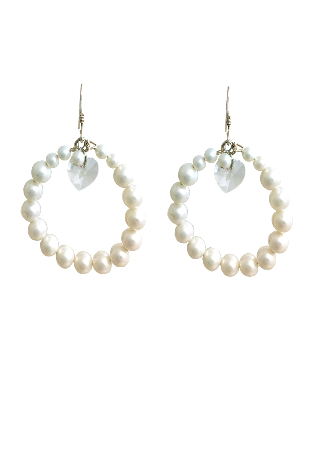 Pearls and Swarovski  Hearts Hoop Earrings