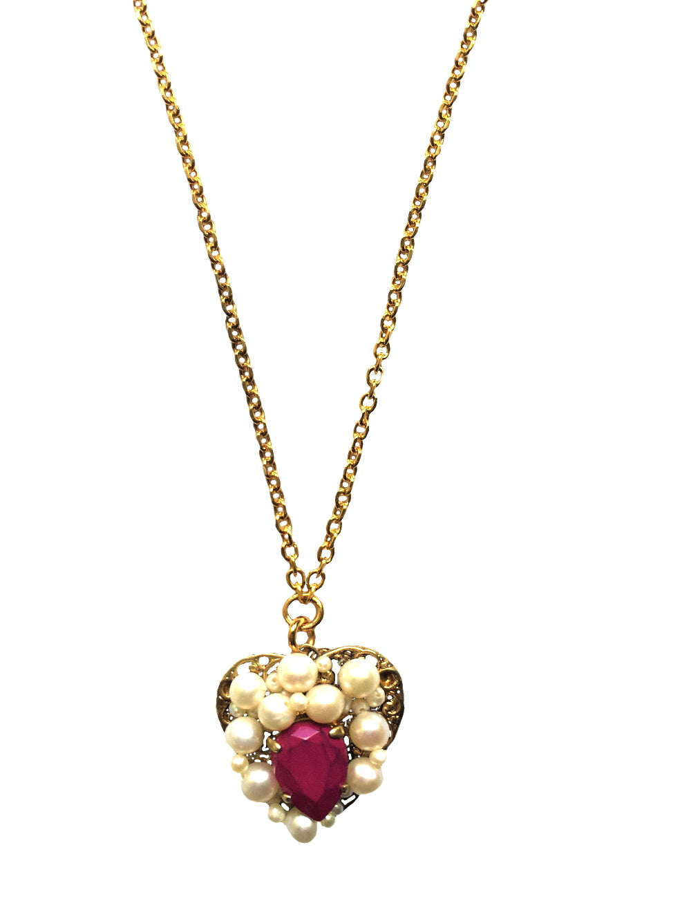 Frida Gold Heart Crystal and  Pearl Necklace