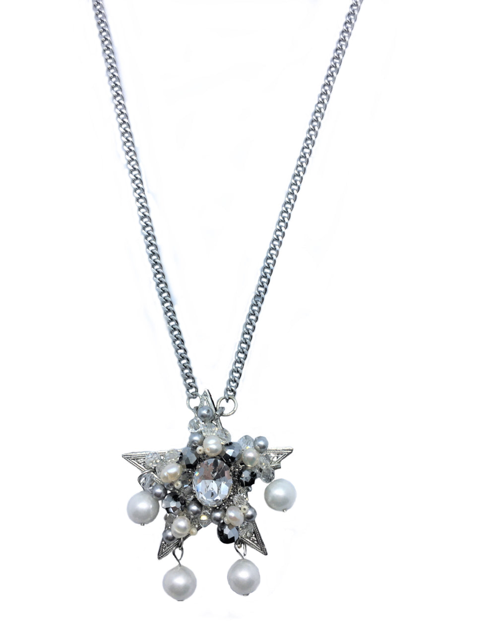 Crystal and Pearls Star Necklace