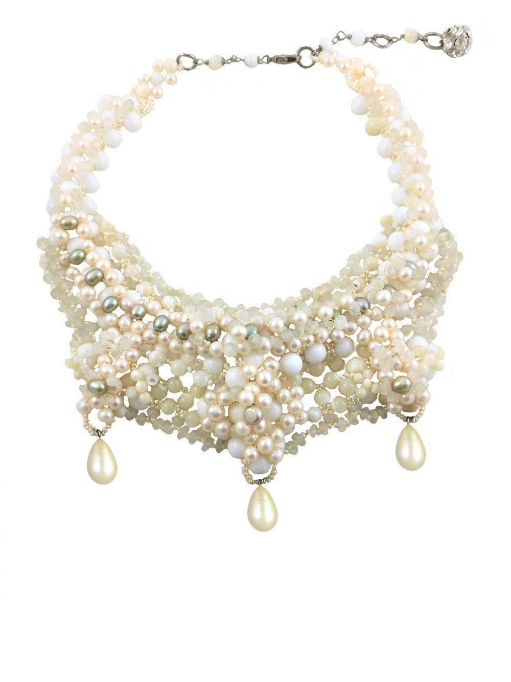 Pearls Lace and  Moonstone Necklace
