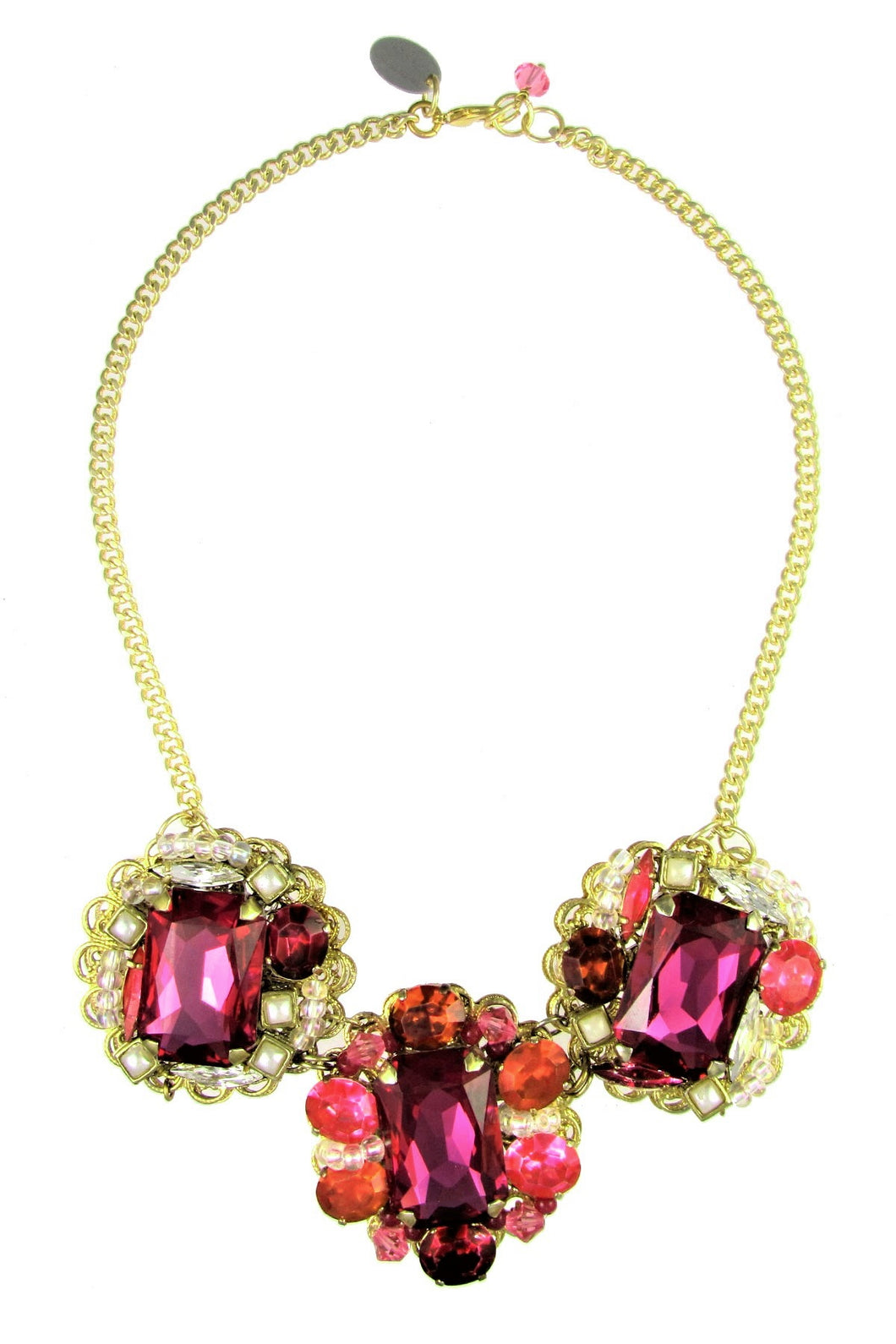 Fuchsia Swarovski crystals and Pearls Necklace