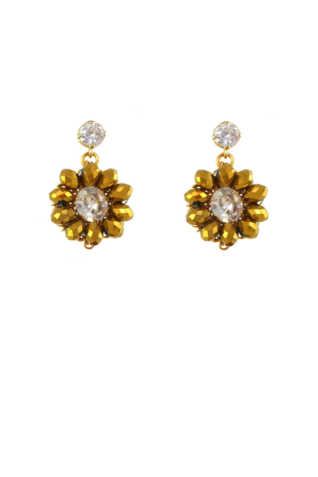 SALE - Crystal gold flower earrings
