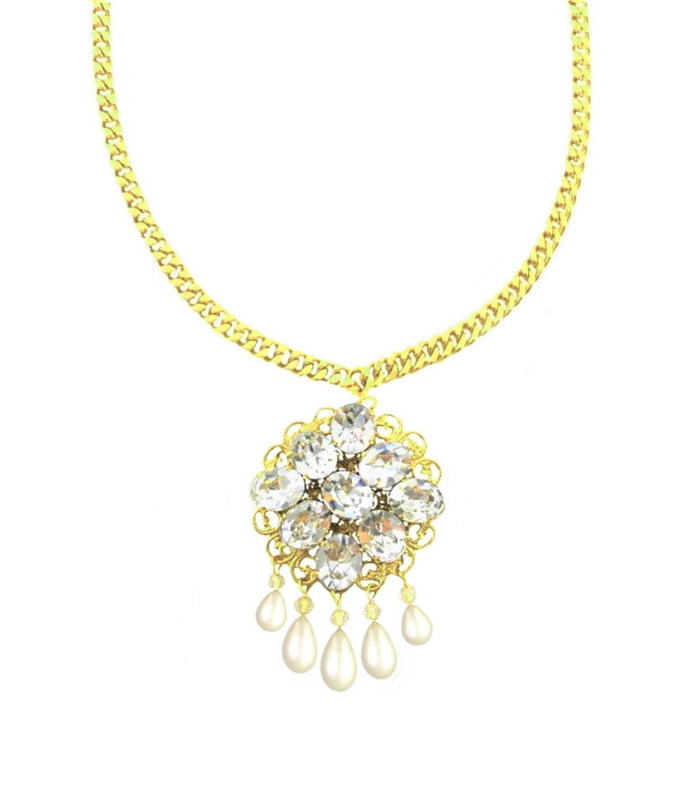 Gold Swarovski Crystals and Pearls Denmark  Necklace