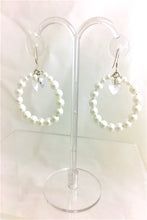 Load image into Gallery viewer, Pearls and Swarovski  Hearts Hoop Earrings
