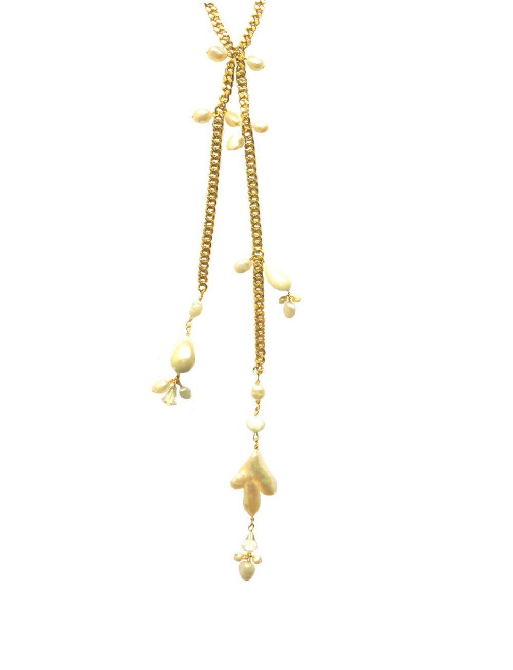 Pearls and Swarovski crystals Capri Necklace in Gold