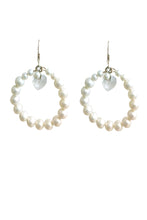 Load image into Gallery viewer, Pearls and Swarovski  Hearts Hoop Earrings
