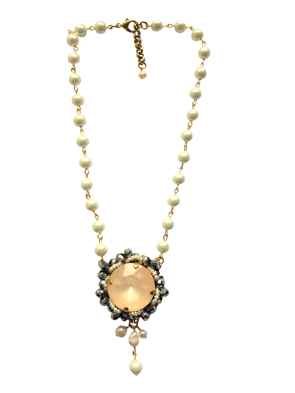Gold Champagne Pearl and Crystal Pendant