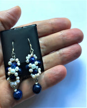 Load image into Gallery viewer, Lapis and Freshwater Pearls Rex Sterling Silver Earrings
