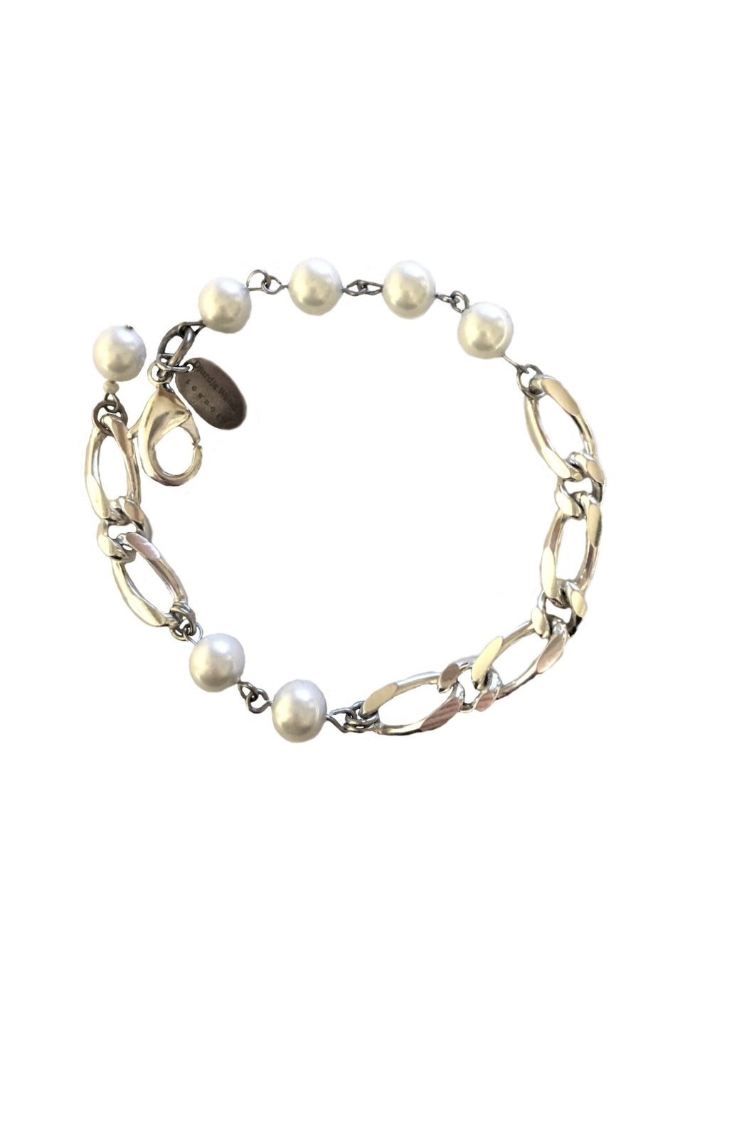 Pearls with chunky silver chain Stella Bracelet